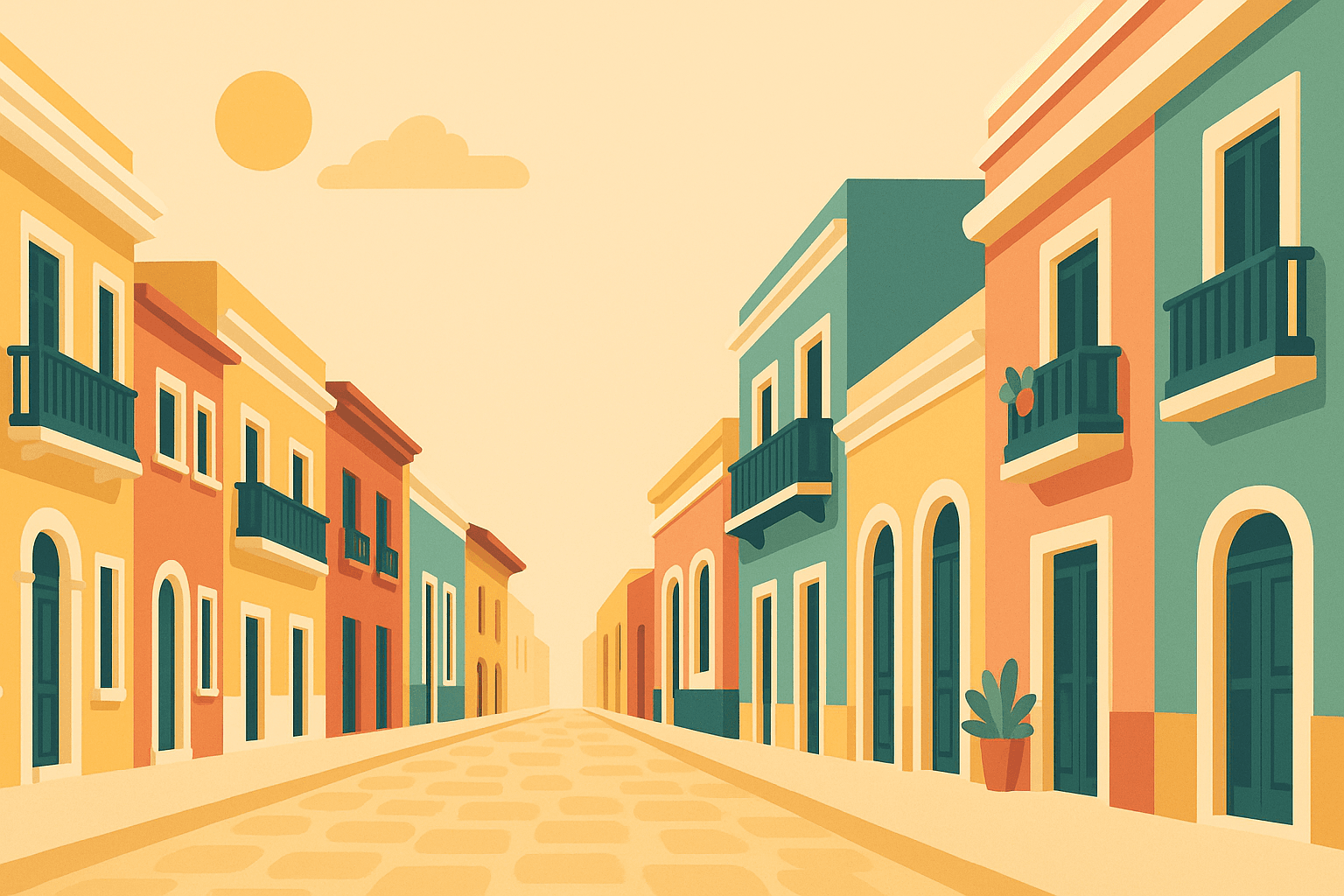 Old San Juan colorful street scene